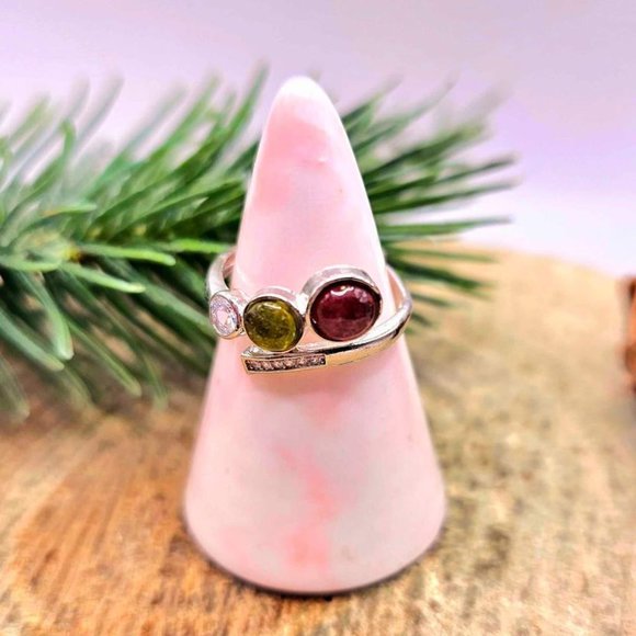 Beautiful Mixed Tourmaline Adjustable Sparking Adjustable Ring - Picture 5 of 9